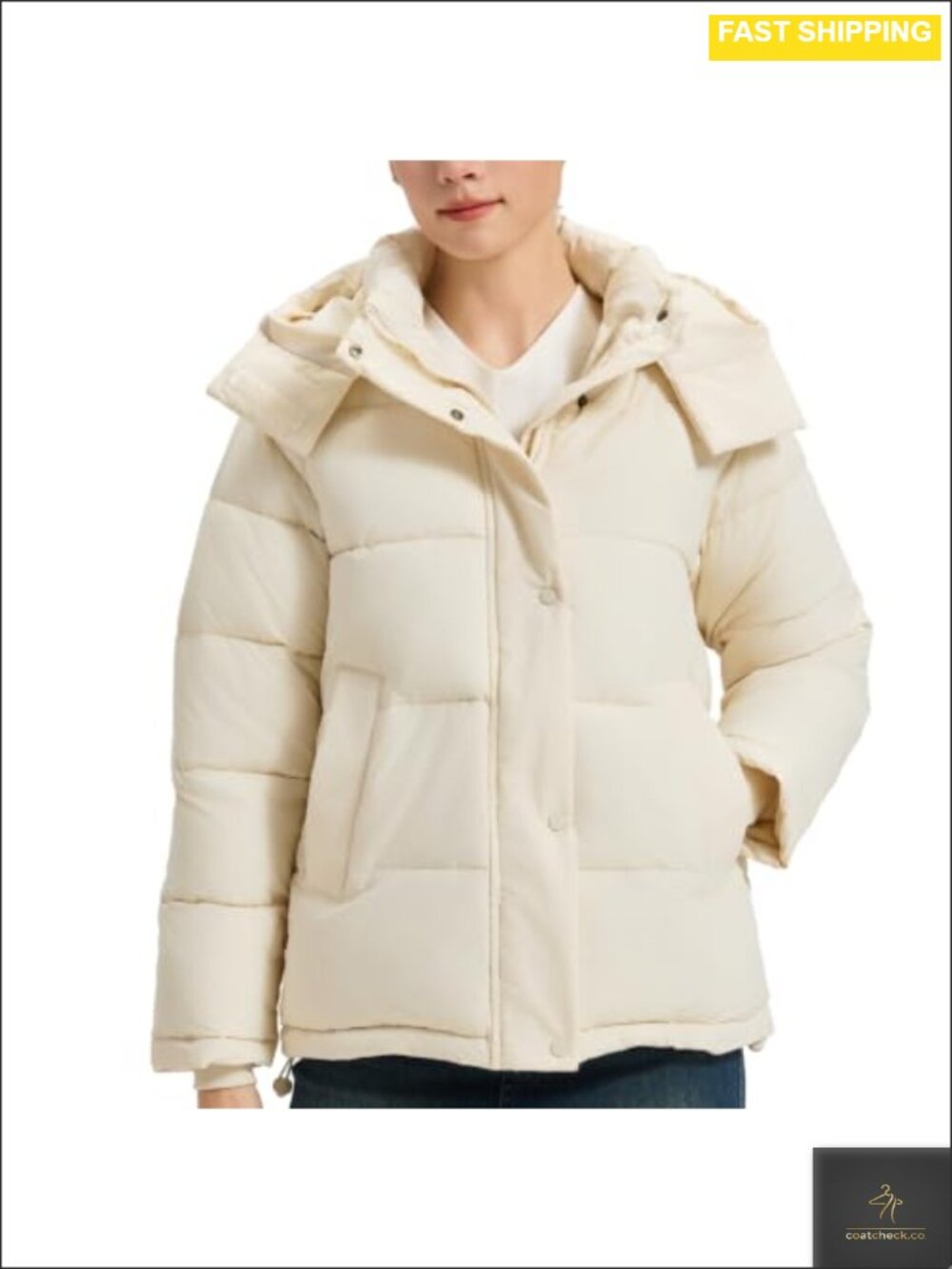 Women's Cropped Puffer Jacket Winter Coat with Removable Hood